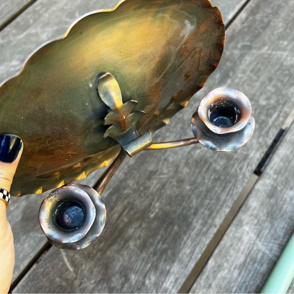 Vtg Gregorian Copper Candle Sconce Wall Hanging Hand Hammered 409 Crown Signed - Picture 10 of 10